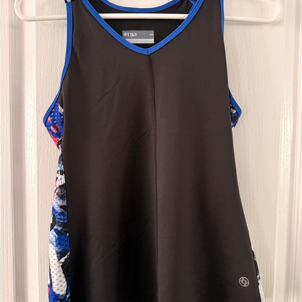 Lija Black Tank with Bright Blue Trim